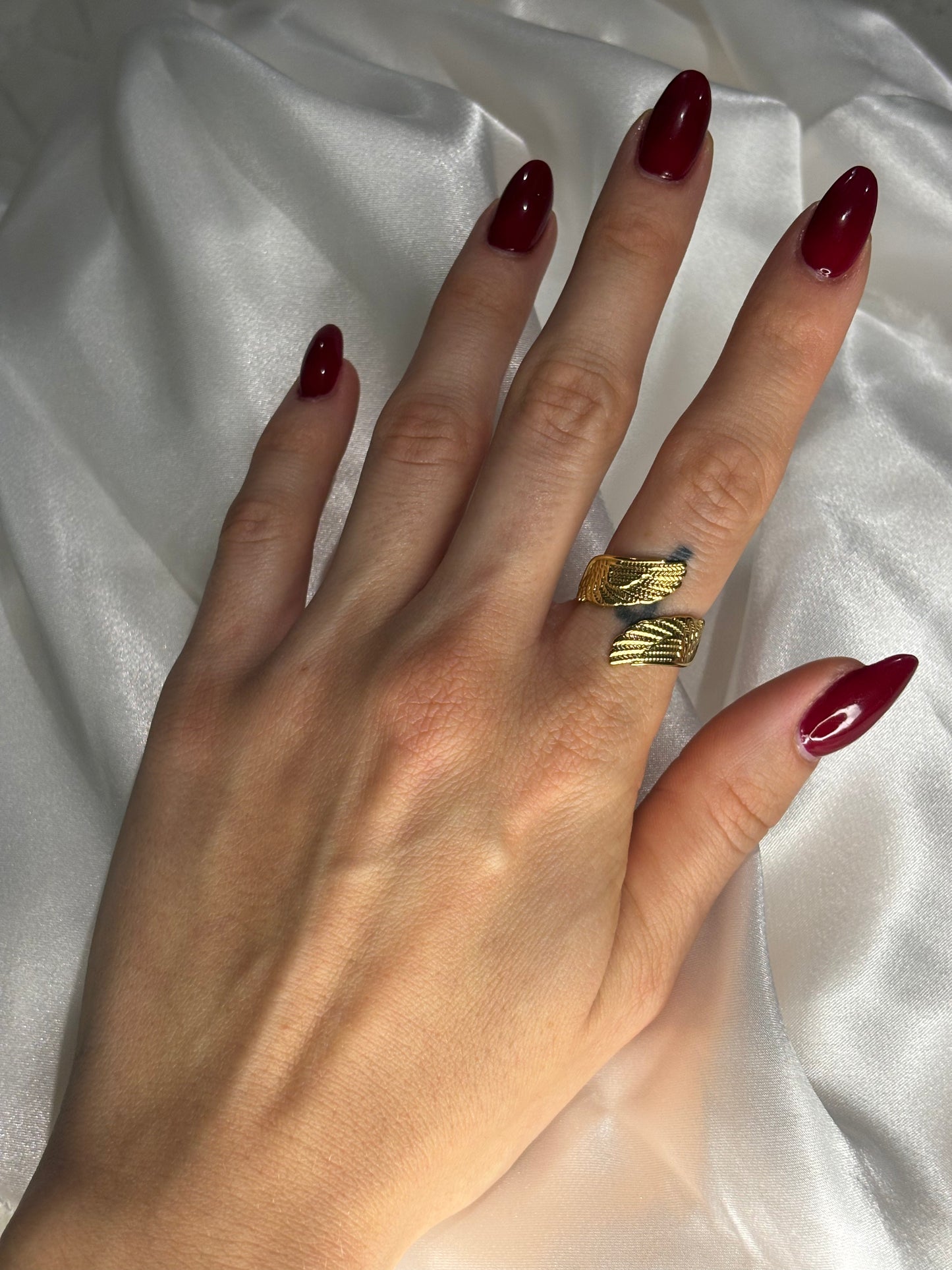 Aria Δαχτυλίδι με Σχέδιο Φτερά – Ρυθμιζόμενο, Σε Ασημί & Χρυσό