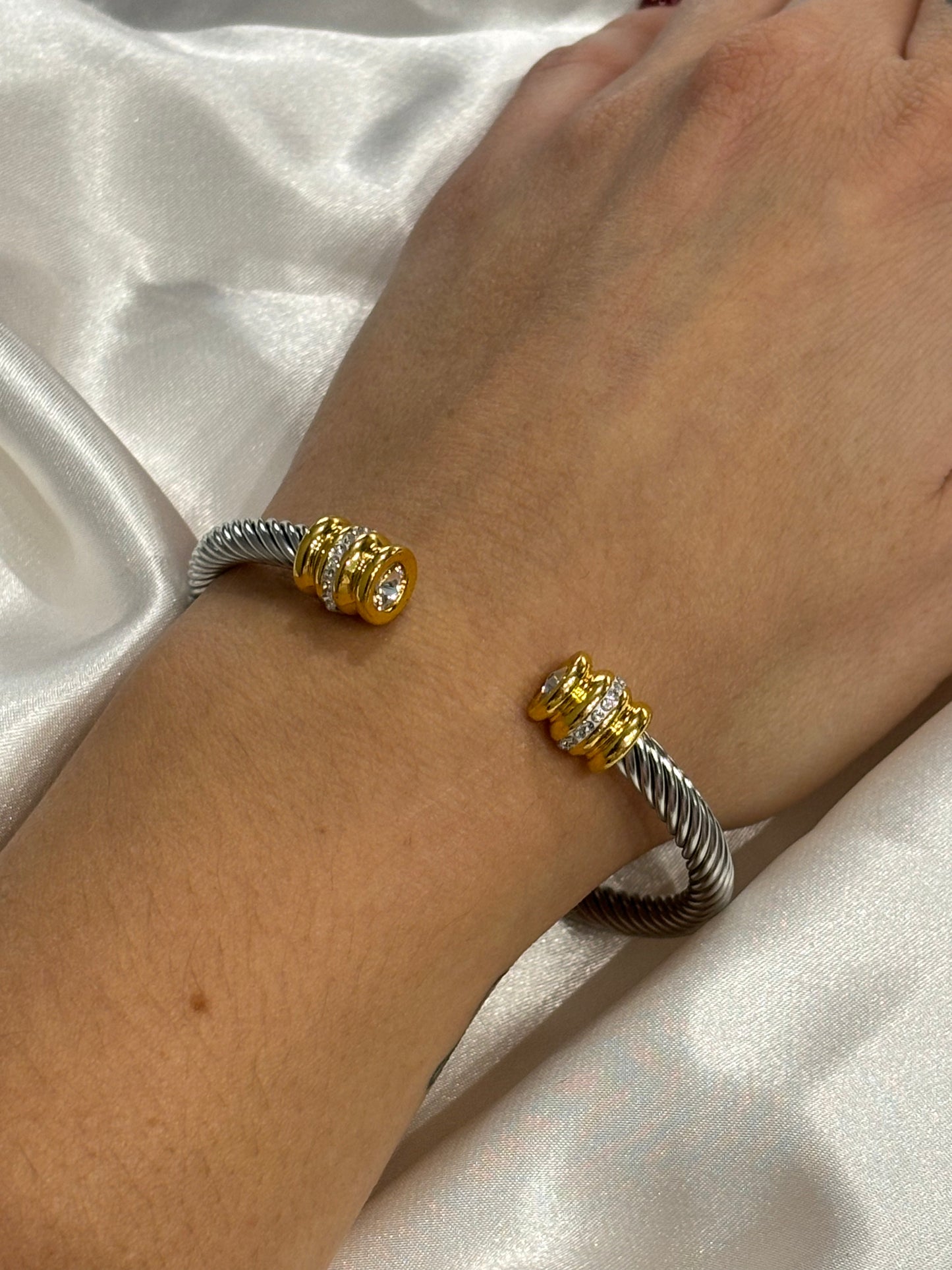 Dalia Ατσάλινο Βραχιόλι με Δίχρωμο Σχέδιο & Ζιργκόν