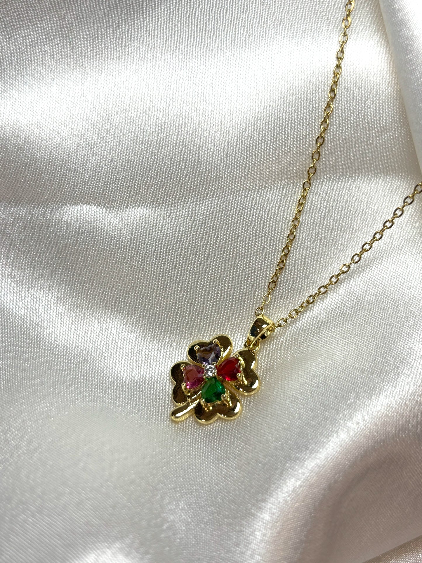 Ivonne Κολιέ με Τετράφυλλο Τριφύλλι & Πολύχρωμα Ζιργκόν