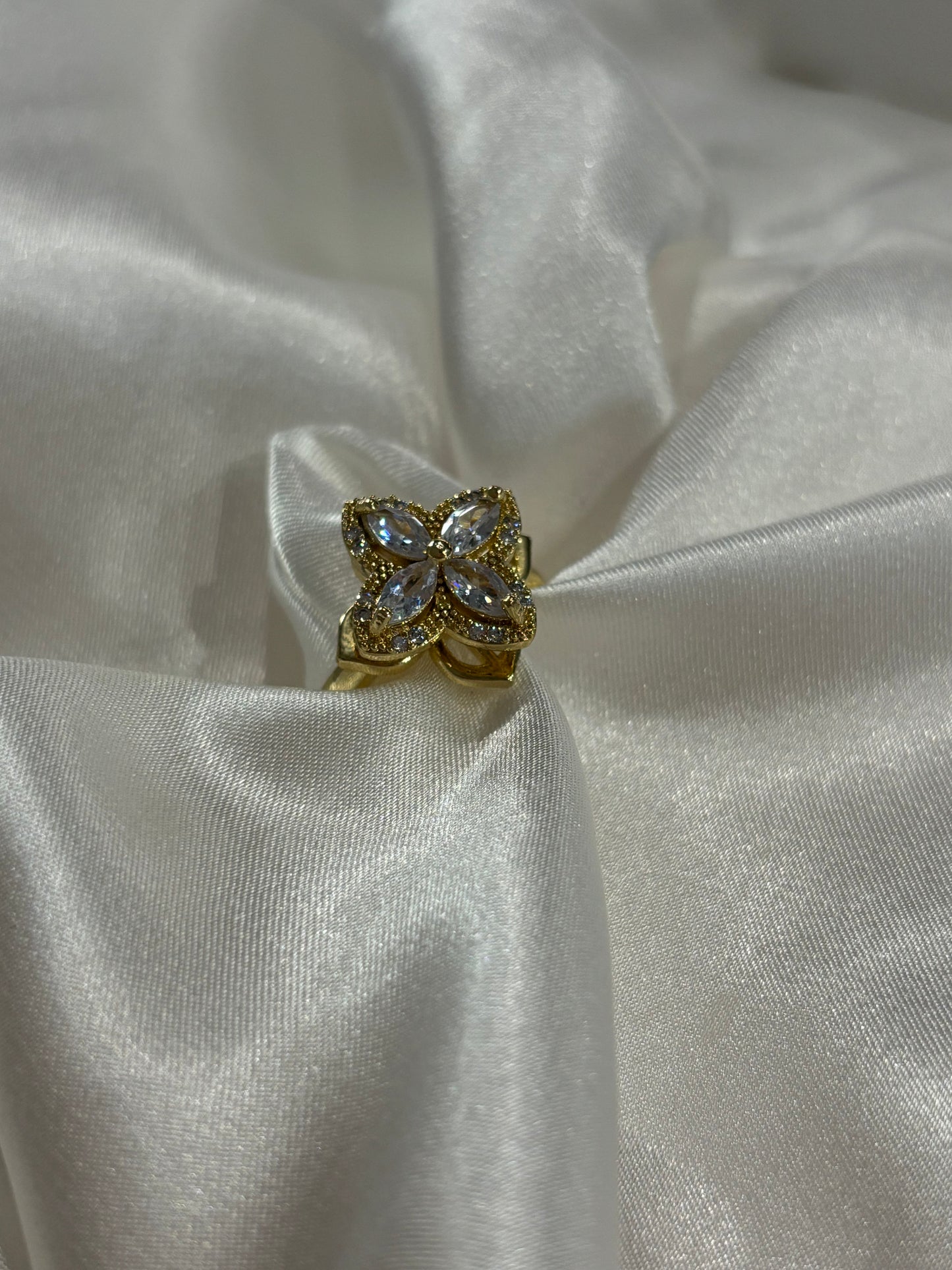 Smaragda Χρυσό Δαχτυλίδι με Ζιργκόν σε Σχήμα Λουλουδιού – Ρυθμιζόμενο