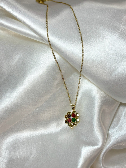 Ivonne Κολιέ με Τετράφυλλο Τριφύλλι & Πολύχρωμα Ζιργκόν